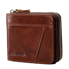 Men Genuine Leather Retro RFID Blocking Zipper Coin Bag Card Holder Wallet