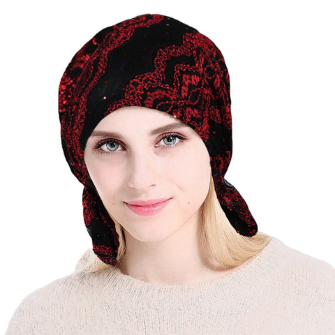 Fashion Lace Printing Chemotherapy Cap Knitting Cutout Hats