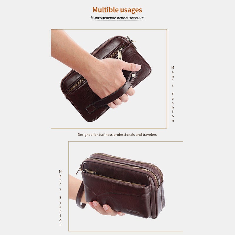 Men Genuine Leather Clutches Bags Small Phone Bag Card Holder Business