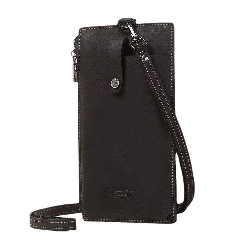 Unisex Genuine Leather Cowhide Zipper Buckle Retro 6.3 Inch Phone Bag Clutch Wallet