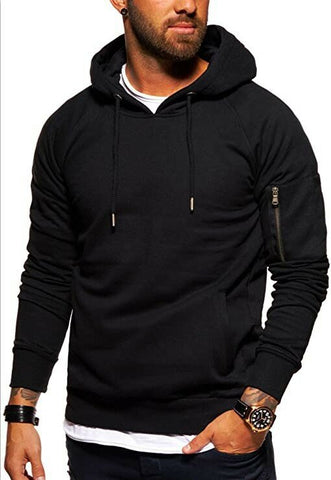 Men's Sports Sweatshirt Personalized Hooded Pullover Solid Color Sweatshirt Arm Pockets Casual Top
