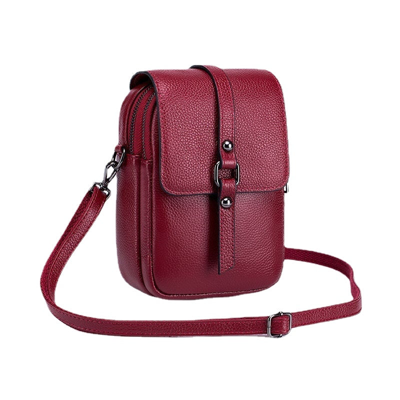 Women Genuine Leather Multi-Layers Earphone Hole 6.5 Inch Phone Crossbody Bag