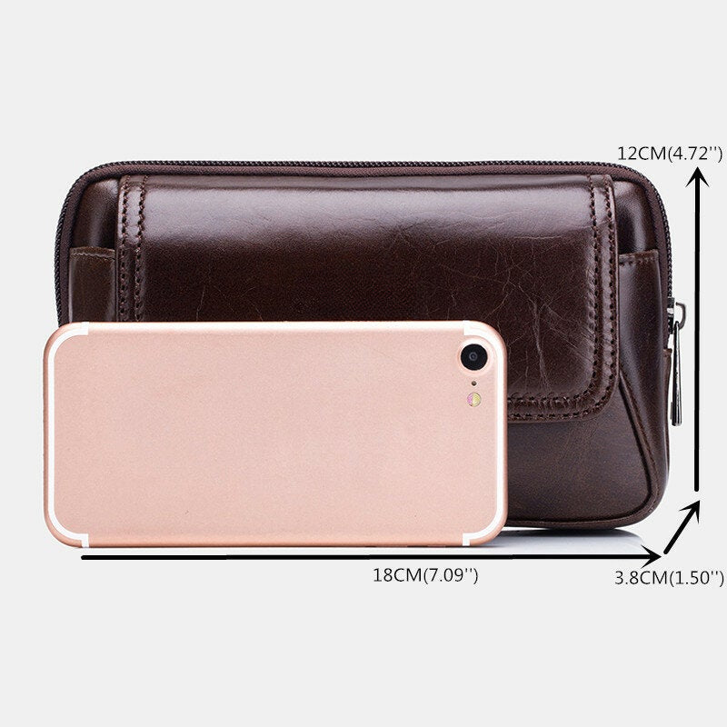 Vintage Genuine Leather 6.4" Phone Waist Bag for Business