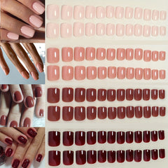 4 Packs Chic Glossy Square Press-On Nails - Mixed Pink Brown - Full Cover Acrylic Set with Adhesive Tabs & Nail File