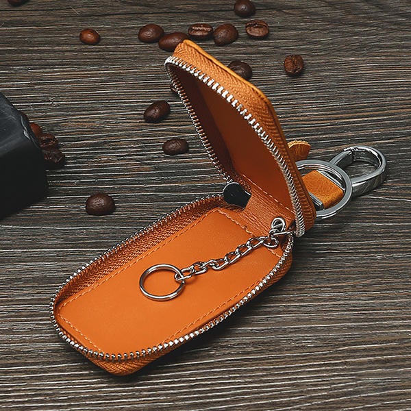 Men Genuine Leather Zipper Car Key Case Bag