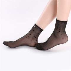 Women Summer Ultra Thin Elastic Breathable Middle Tube Socks Fashion Sequins Sock