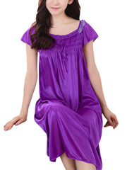 Women Solid Color Short Sleeve Smooth Home Nightgown