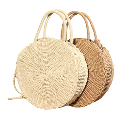 Women Hand Woven Bag Round Rattan Straw Bohemia Style Beach Circle Beach Bags