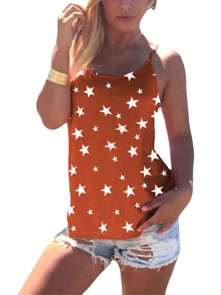 Star Print Back Cross Sleeveless Sling Casual Wild Tank Top