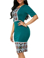 Vintage Ethnic Style Patchwork Slim Bodycon Dress