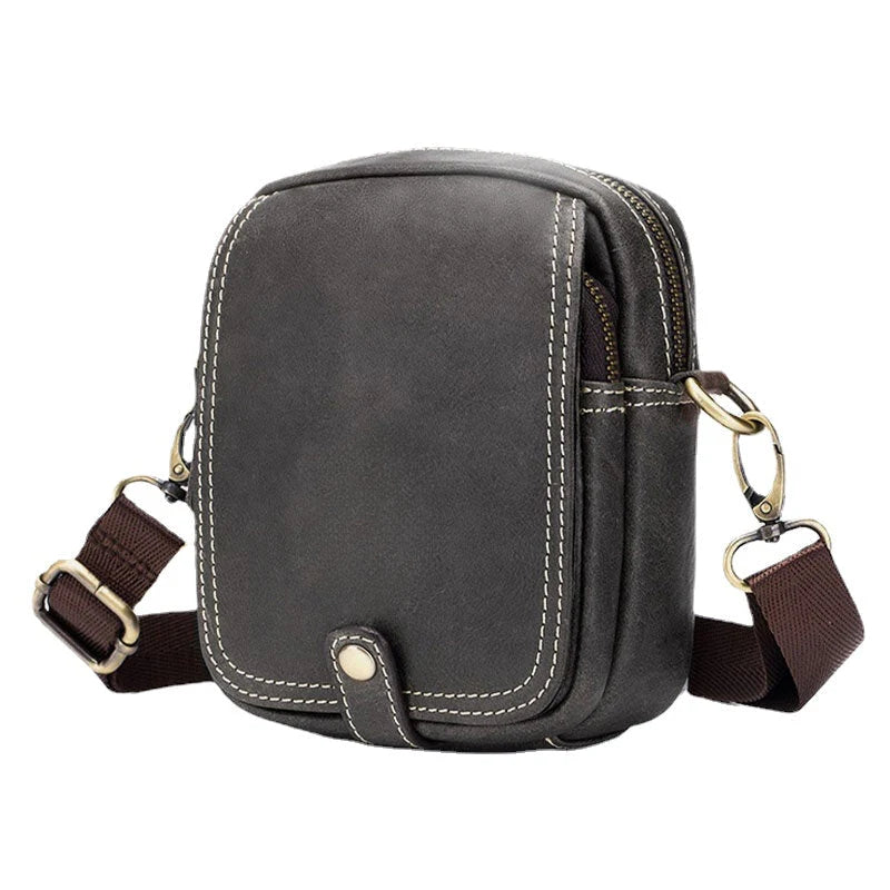 Men's Genuine Leather Multi-Layer Crossbody Shoulder Bag