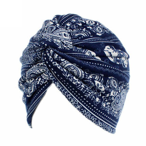 Women Flower Printing Turban Hat Cotton Casual Breathable Head Caps