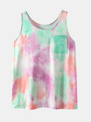 Tie Dye Print Sports Loungewear Set Tank Top Beam Feet Sleeveless Two-Piece Set