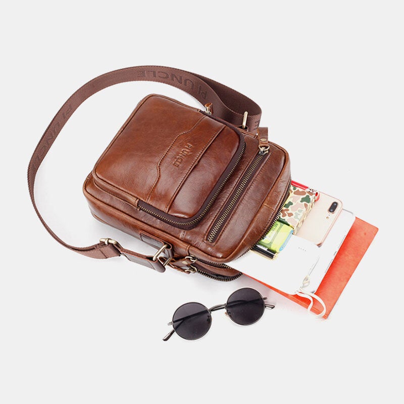 Men Genuine Leather Multi-function Retro Wear-resisant Large Capacity Handbag Shoulder Bag Cross Body