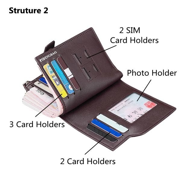 Men PU Leather Casual Wallet Hasp Zipper Credit Card Holder Coin Bag