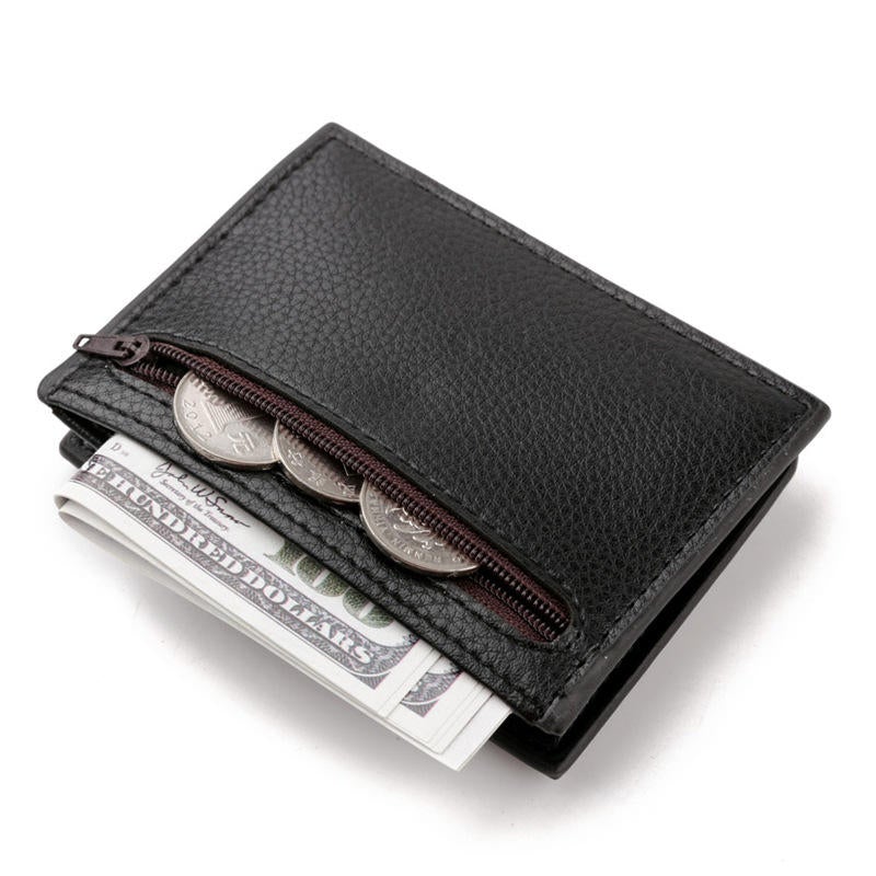 Men Faux Leather Mini Hasp Card Holder Zipper Wallet