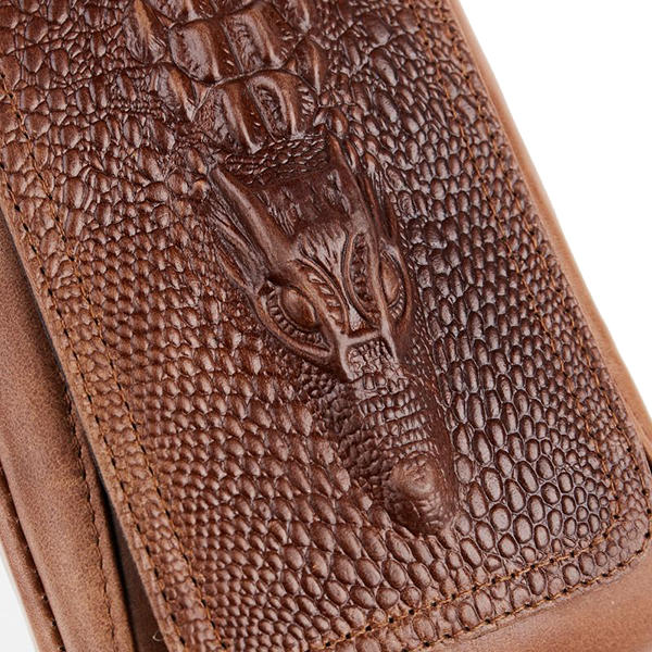 Croc Embossed Leather 6in Phone Pouch Belt Hip Bum Bag for Men