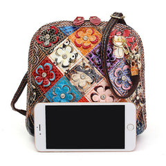 Women Genuine Leather Patchwork Floral Crossbody Bag Shoulder Bag