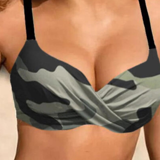 Women's Swimwear Bikini Bathing Suits 2 Piece Normal Swimsuit High Waisted Camouflage Gray Padded V Wire Bathing Suits Sports Vacation Sexy / Strap / New / Strap