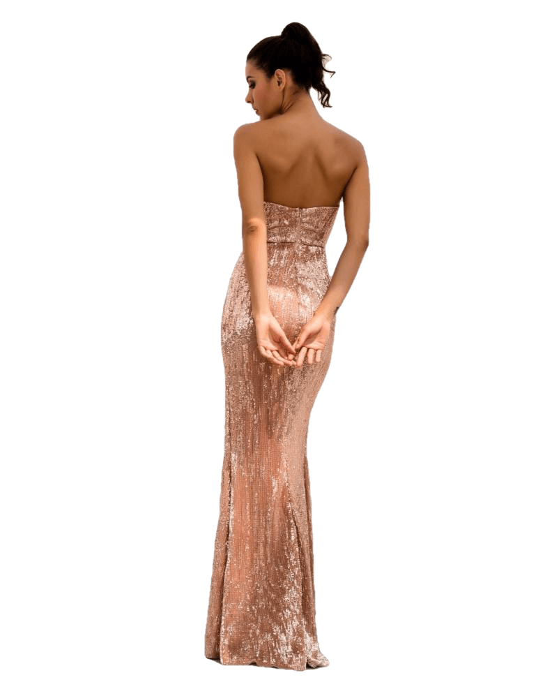 Love&Lemonade  Champagne Tube Top Cut Out Fish Tail Shaped Elastic Sequin Material Long Dress LM1055
