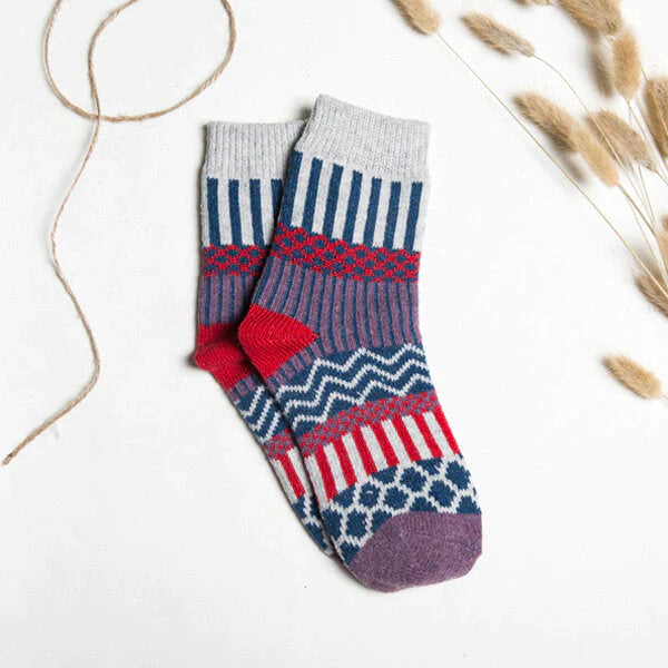 Women Stripe Wool Blend Socks Multi-Color Design Warm Casual Tube Thickening Sock