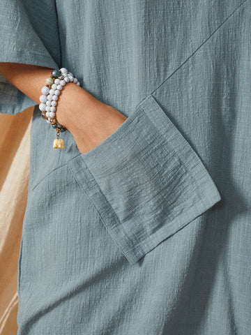 Casual Solid Color V-neck Loose Half Sleeves Pocket Midi Dress