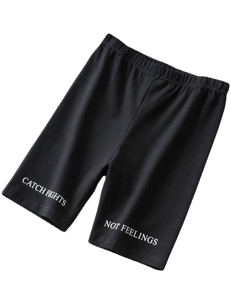Cotton Breathable Women Letter Print Elastic Black Biker Shorts