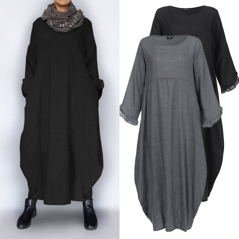 Women Loose Baggy Asymmetric Hem Long Maxi Dress