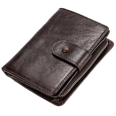 Men Vintage Genuine Leather RFID Blocking Wallet Zipper Coin Bag