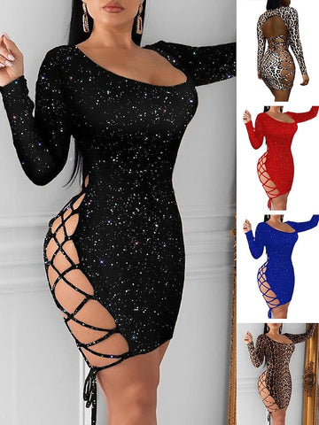 Women's Party Dress Bodycon Sheath Dress Mini Dress Black Yellow Red Long Sleeve Pure Color Cut Out Summer Spring Crew Neck Party