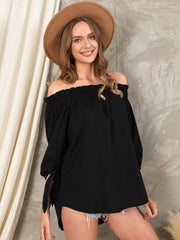 Shirring Tie-Up At Cuffs One Shoulder Backless Casual Blouse