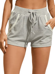 Women Side Striped Print Drawstring Pocket Short Casual Home Sports Shorts