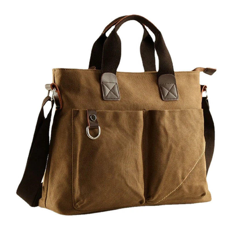 Men's Retro Canvas Crossbody Bag, Multi-pocket, Wear-resistant, Large Capacity, Zipper Shoulder Handbag