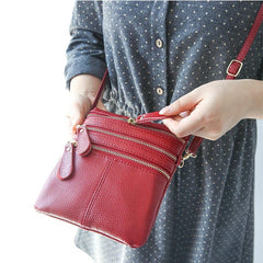 Women Genuine Leather Multi-Function Phone Bag Solid Crossbody Bag