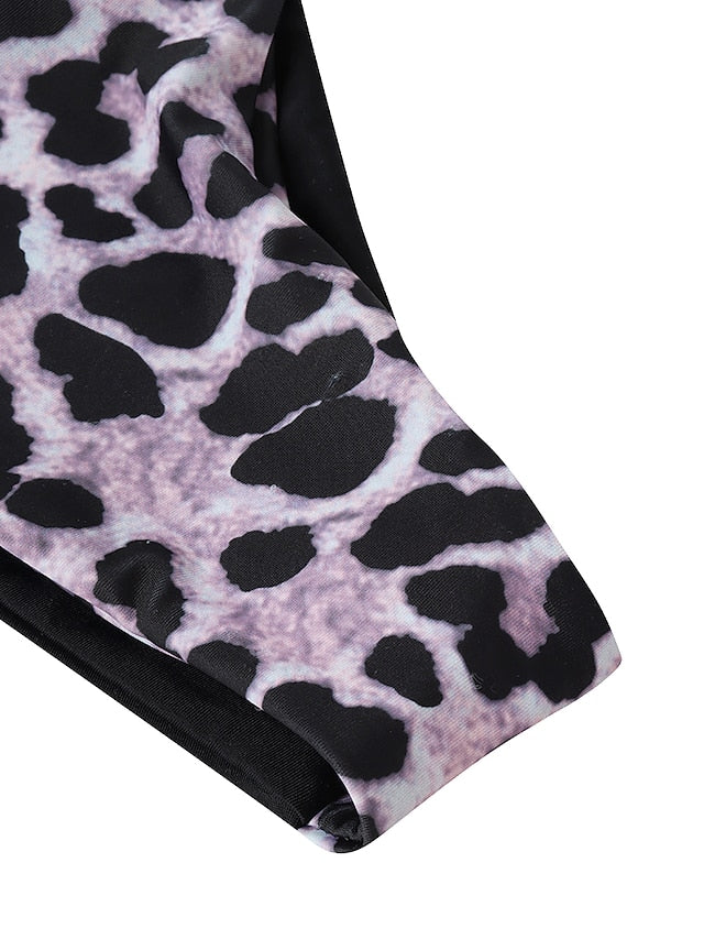 Women's Swimwear Bikini 2 Piece Normal Swimsuit Criss Cross Halter Leopard Print Color Block Black Brown Bathing Suits Sexy Fashion Sexy / New / Padded Bras