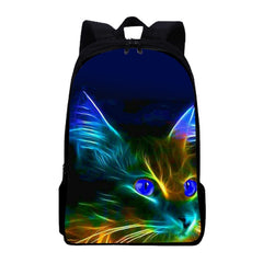 Unisex Oxford Fluorescence Luminous Cat Pattern Large Capacity School Bag Backpack