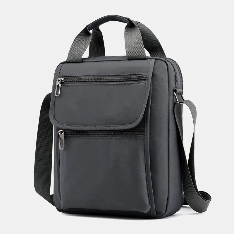 Men's Waterproof Nylon Laptop Bag - Multi-Pocket, Casual Crossbody Handbag for 12" Laptops