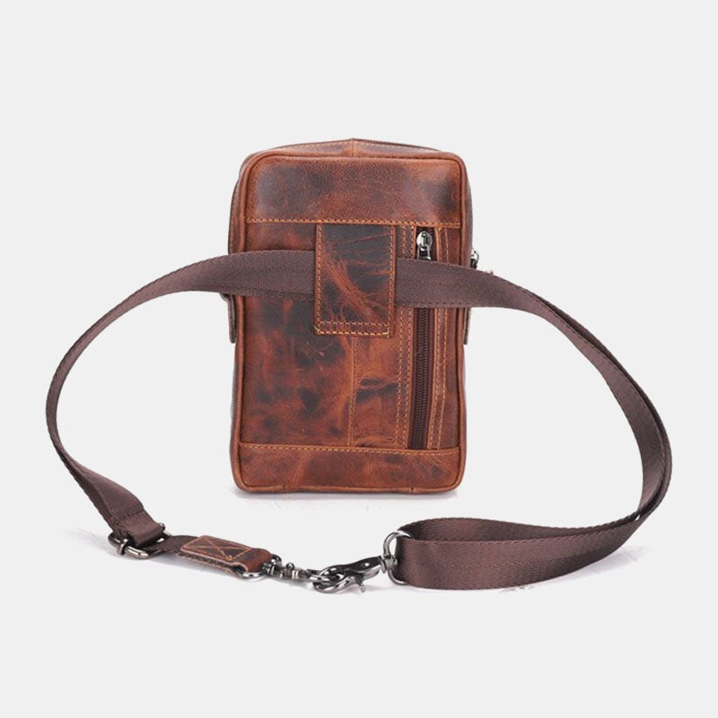 Men Genuine Leather Multifunction Lightweight Crossbody Bag Multi-pocket Belt Phone