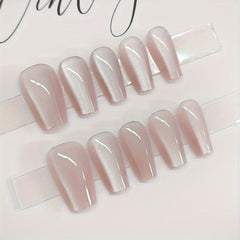 30pcs Medium Coffin Ballerina Fake Nails, Cat Eye Design, Full Cover Acrylic Press On Nails for Women