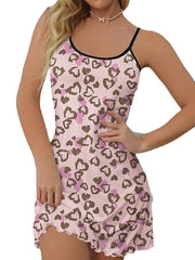 Women's Strap Dress Summer Dress Mini Dress Cute Sexy Backless Print Heart Straps Home Lounge Pink