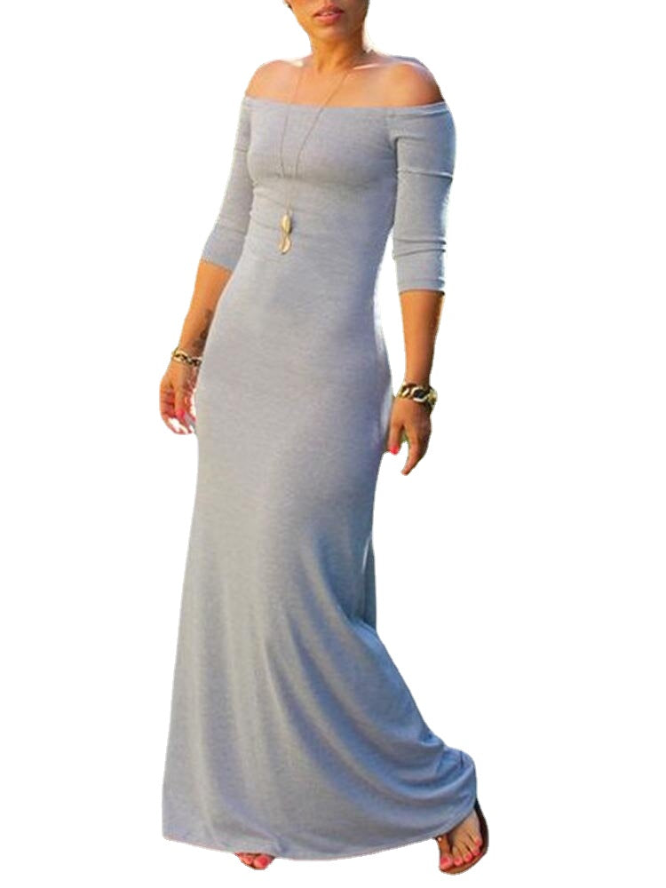 Elegant Solid Color Off Shoulder Slim Party Maxi Dress