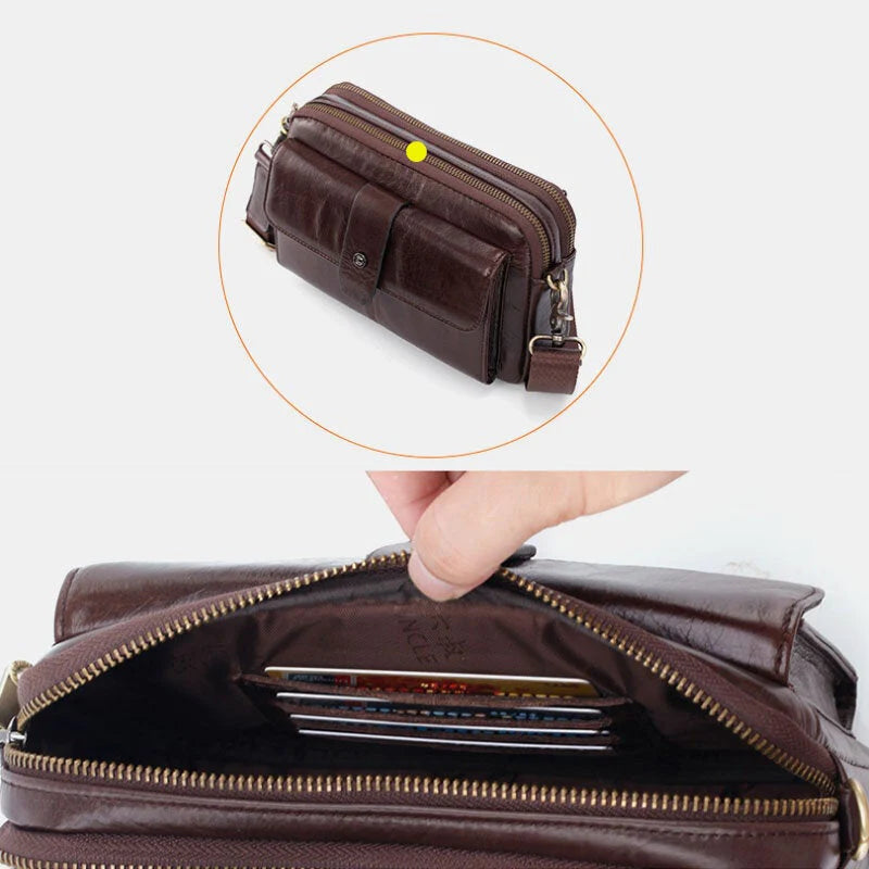 Men's Genuine Leather Retro Multi-Function Shoulder & Waist Bag
