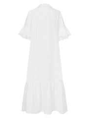 Solid Pleating Leisure Europe Casual Maxi Dress For Women