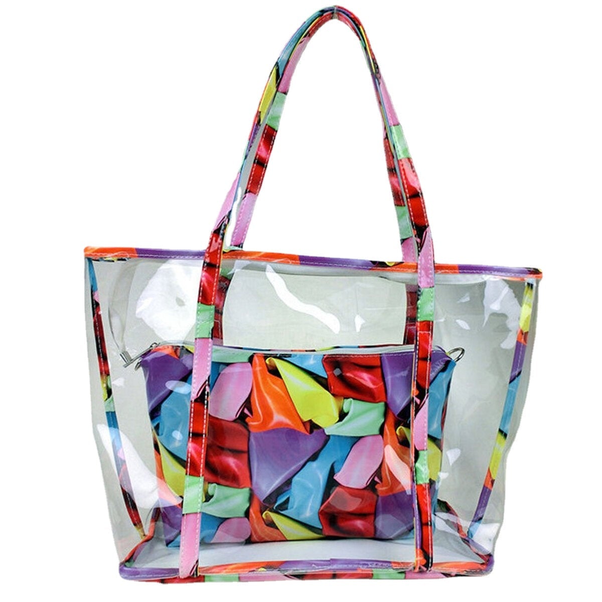 Women Clear Transparent Flowers Beach Shopping Bag Shoulder Handbag Tote Purse