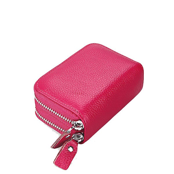 Women Men RFID Antimagnetic Genuine Leather Zipper Card Holder Purse Wallet