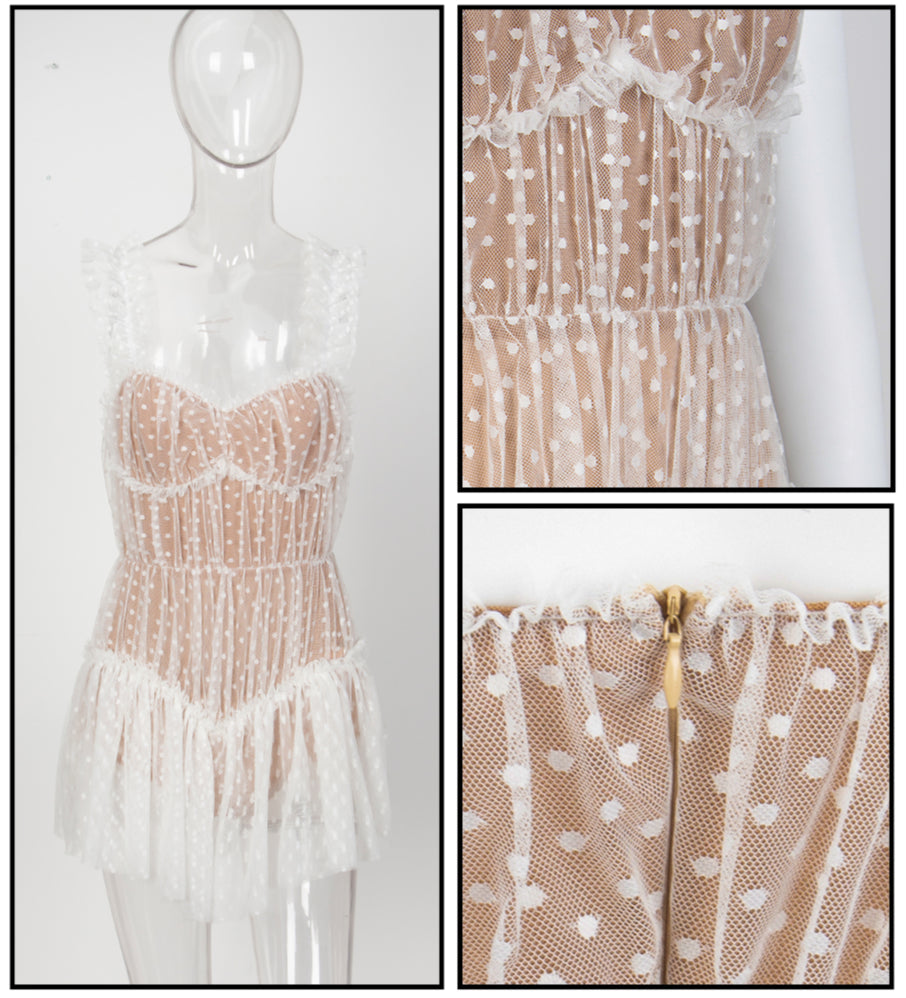 Love&Lemonade  White Frill Ruffle Dot Mesh Playsuit LM81256