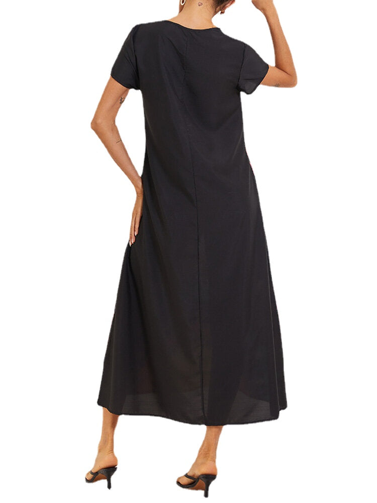 Retro Ethnic Style Bohemian Holiday Short Sleeve Loose Casual Maxi Dress