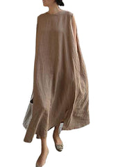 Women Solid Color Round Neck Sleeveless Loose Maxi Dresses