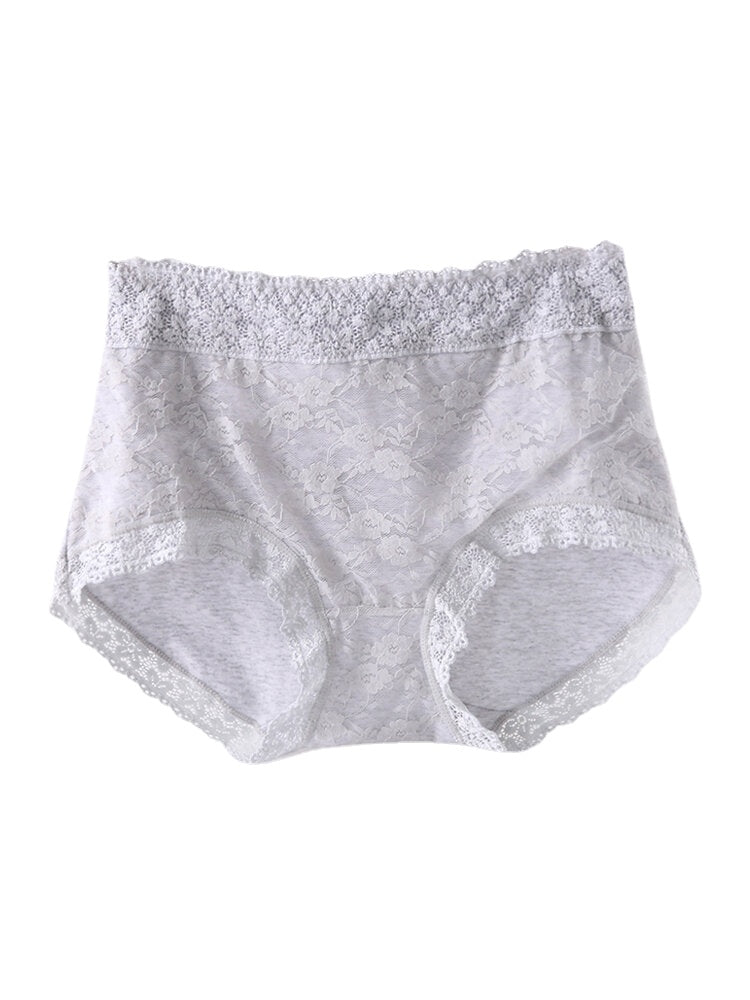 Women Solid Color Lace Full Hip High Waist Panties