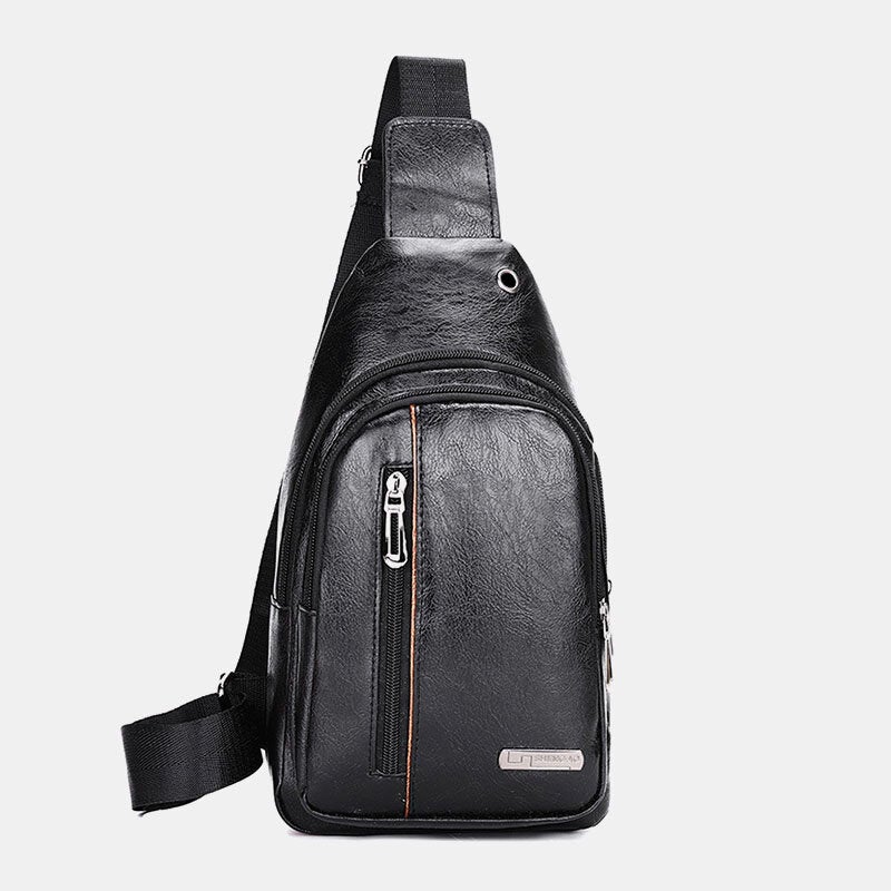 Men Earphone Hole Business Multi-pocket Crossbody Bag Chest Bag Sling